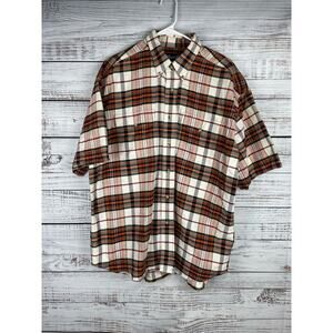 Wrangler Short Sleeve Button Down Shirt XL Orange Brown Plaid Country Western
